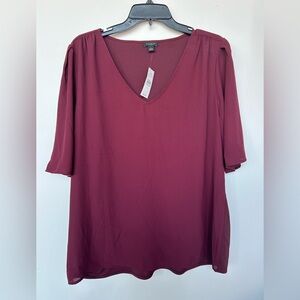 Ann Taylor Burgundy V neck Blouse